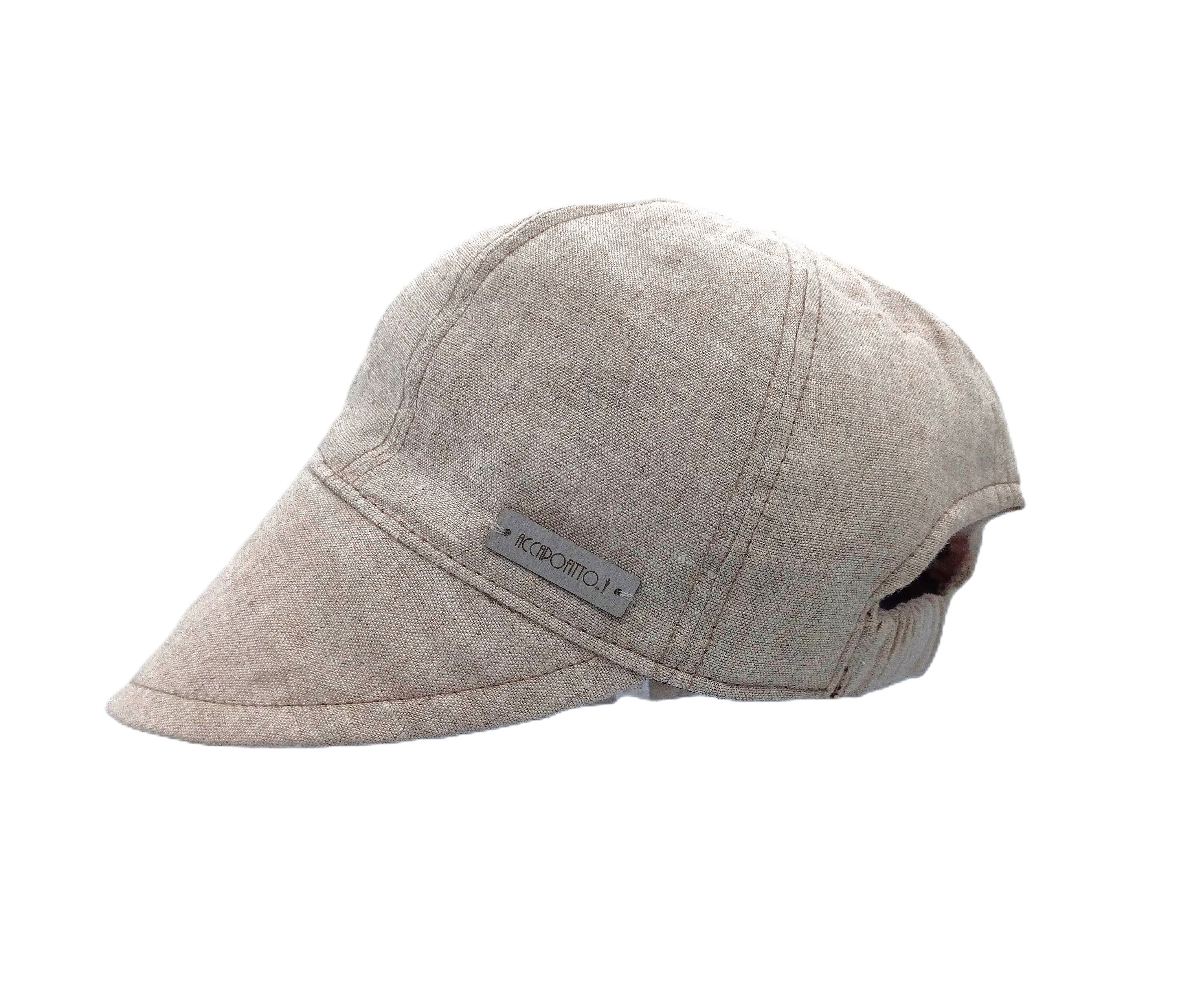Cappello baseball con tesa ampia Holly del brand Accapofitto. 100% lino beige chiaro. Visione laterale