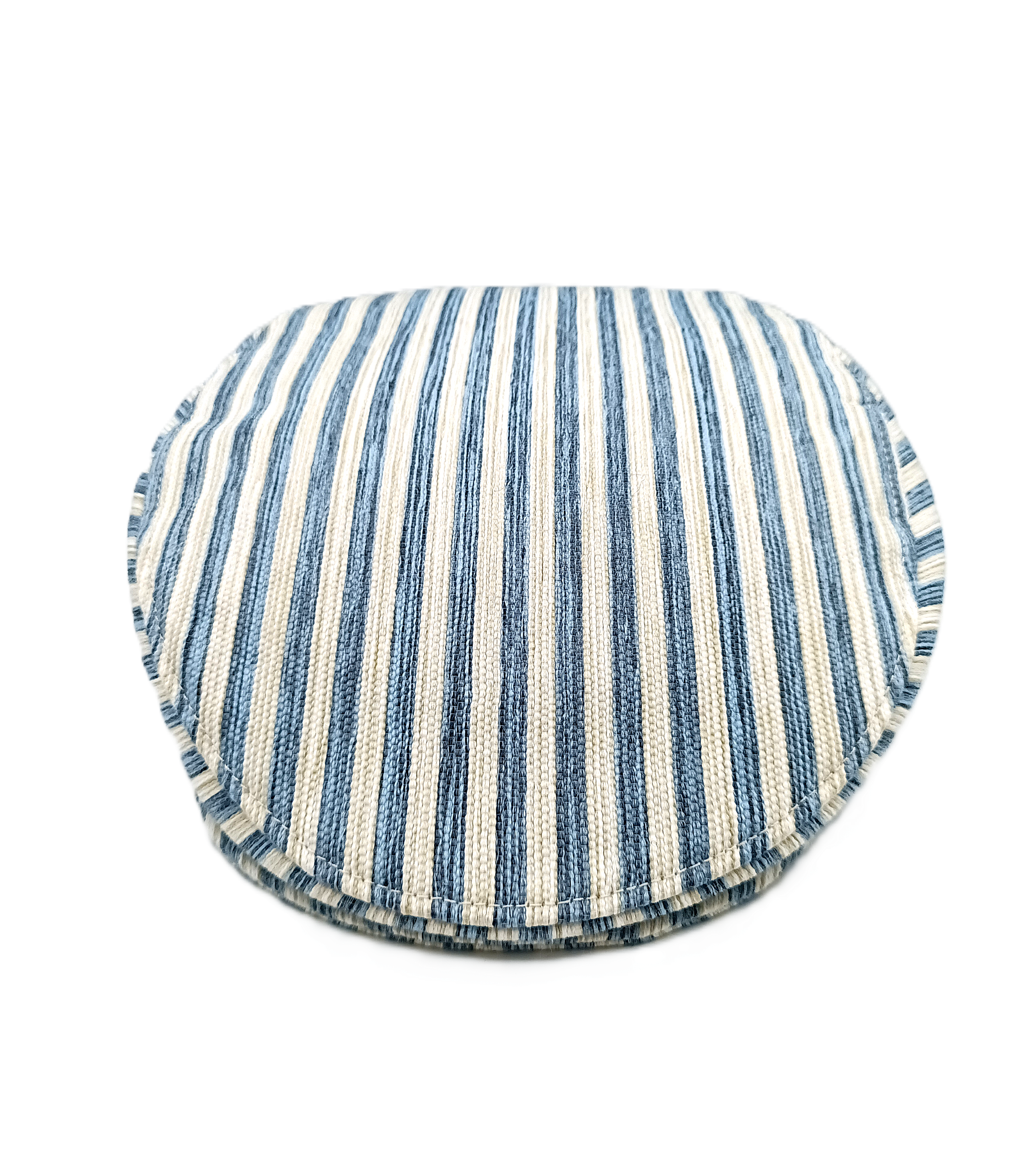 Coppola unisex canvas di cotone a righe azzurre e bianche del brand Accapofitto. Visione frontale