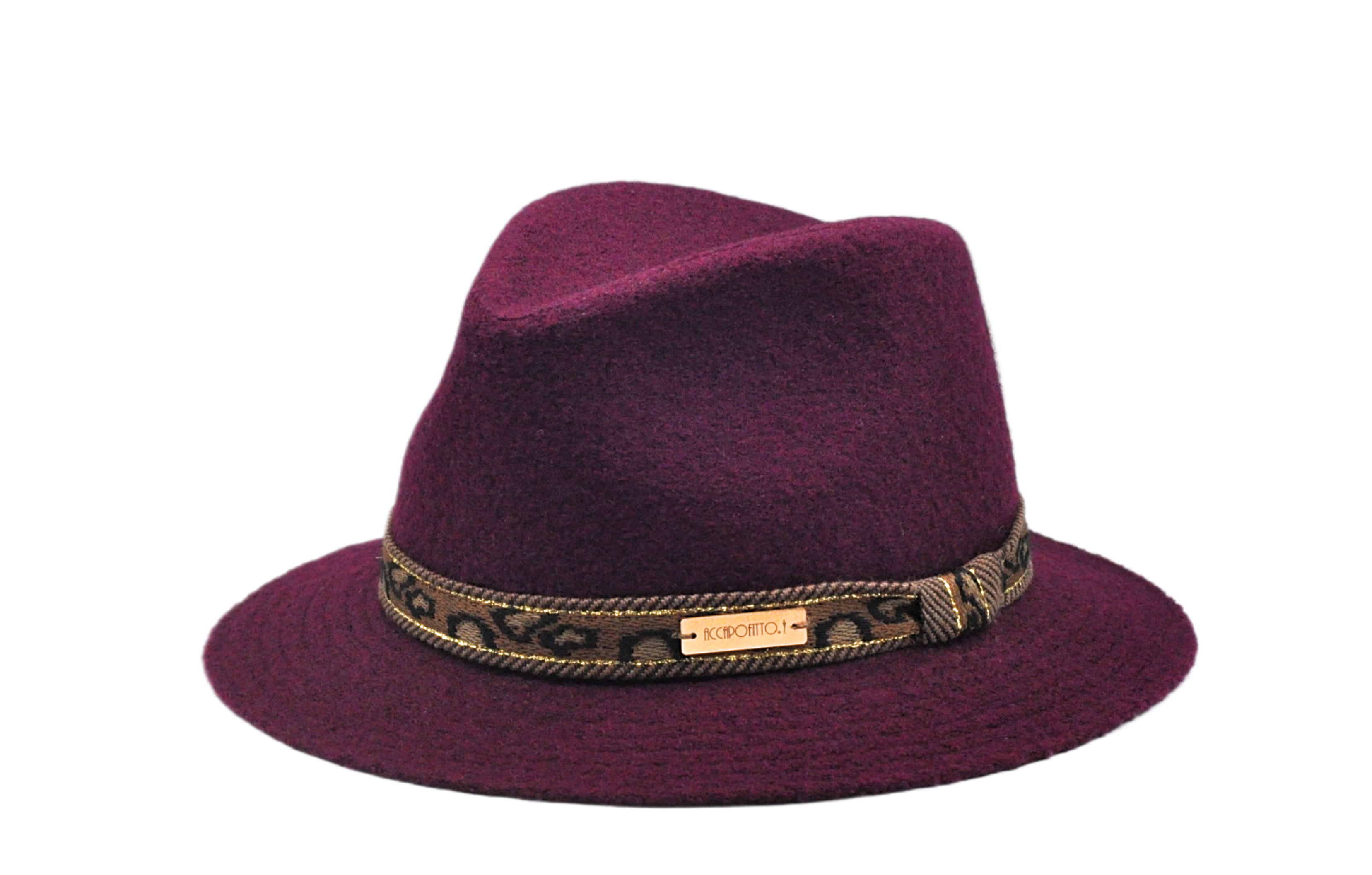 Victor - fedora variante bordeaux con nastro animalier