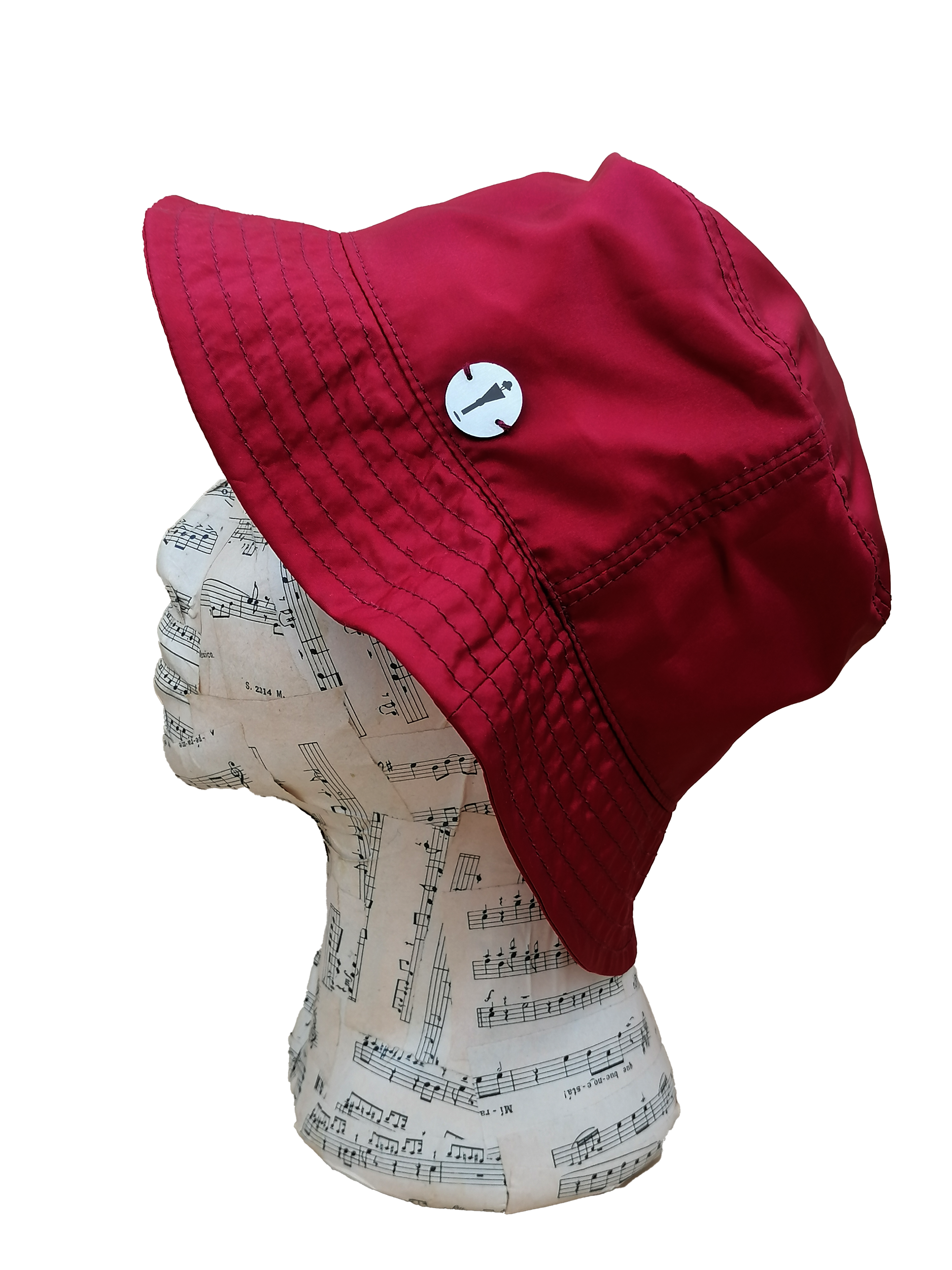 cappello alla pescatora donna, bucket hat, rosso ciliegia, impermeabile e ripiegabile, sinistra