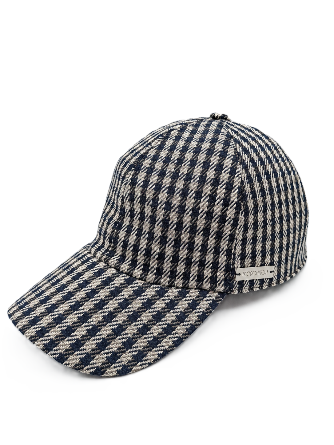 Cappello baseball a 6 spicchi Bry del brand Accapofitto, in tessuto a quadretti blu e grigio