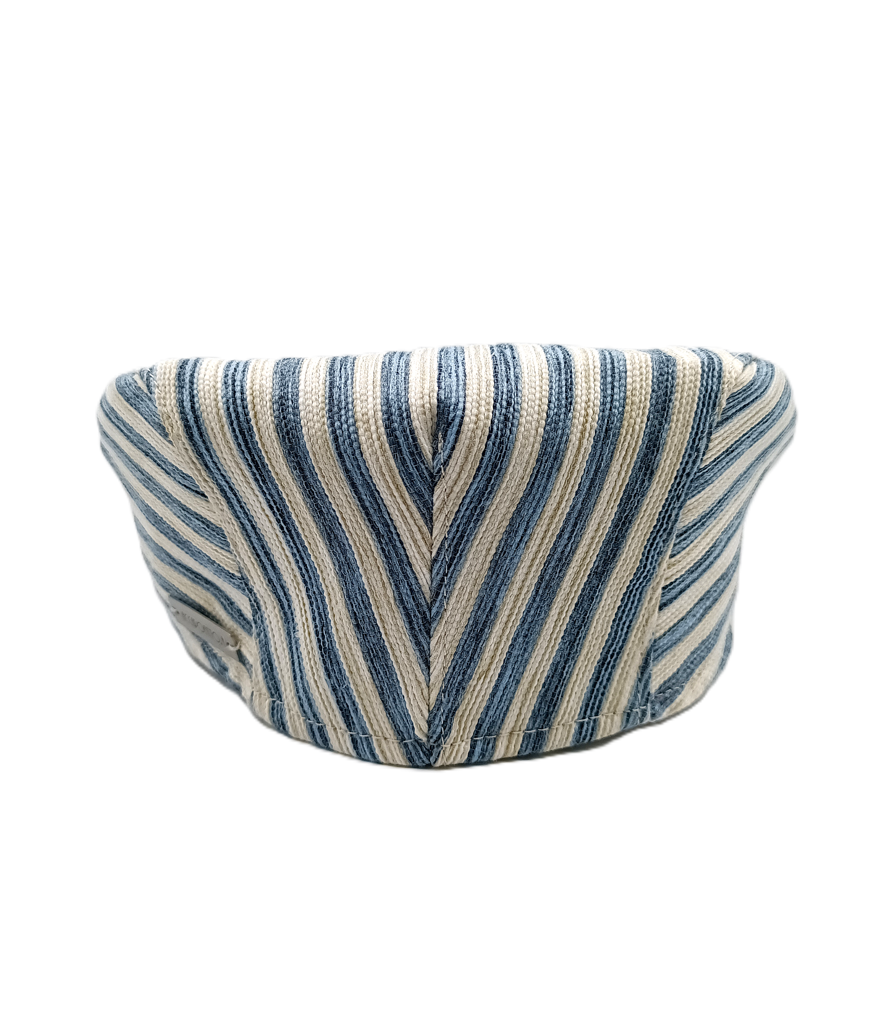 Coppola unisex canvas di cotone a righe azzurre e bianche del brand Accapofitto. Visione posteriore