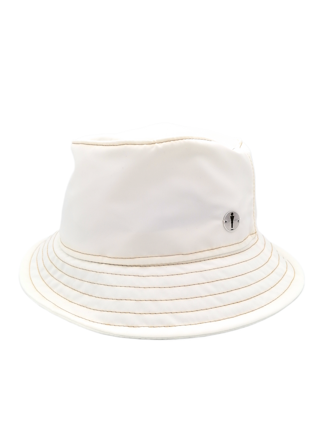 Cappello modello bucket hat ripiegabile del brand Accapofitto. Tessuto impermeabile colore bianco