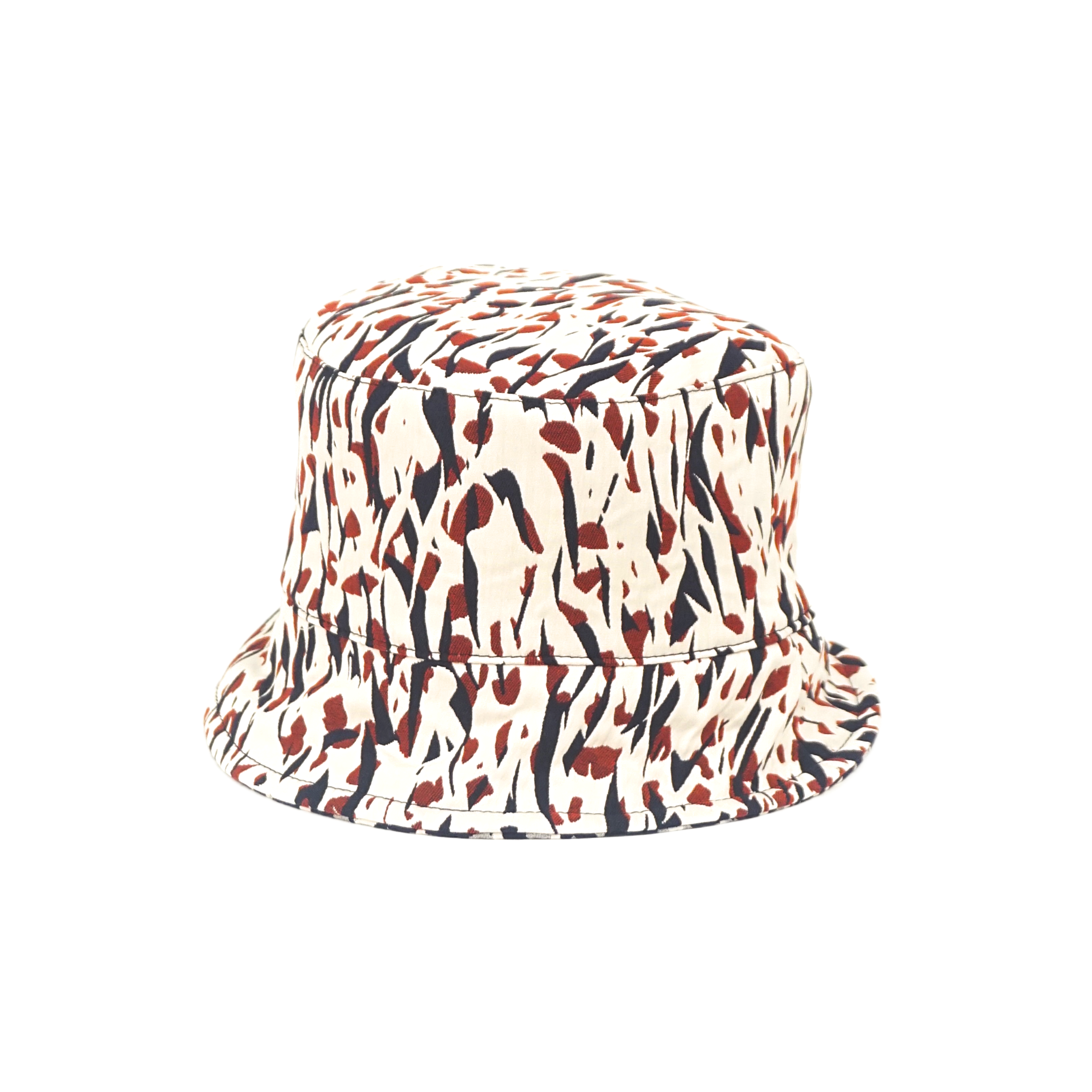 Cappello bucket hat reversibile di cotone ed elastane del brand Accapofitto, fantasia sull'altro lato: blu e rossa su sfondo bianco
