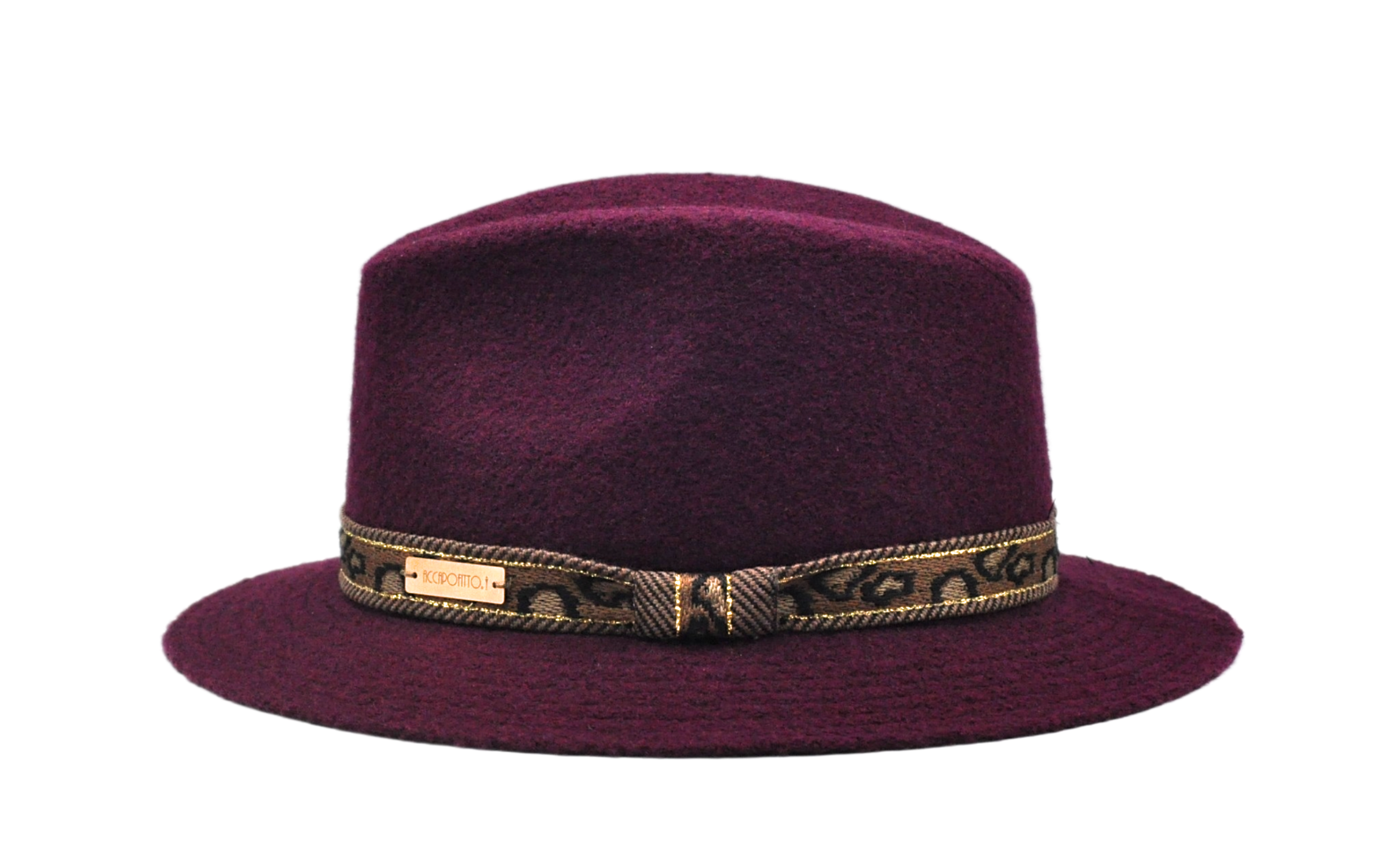 Victor - fedora variante bordeaux con nastro animalier
