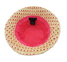 Load image into Gallery viewer, Cappello cloche collezione GoldenHay del brand Accapofitto in rafia di viscosa intrecciata con rivestimento interno di cotone rosa, visione dell&#39;interno
