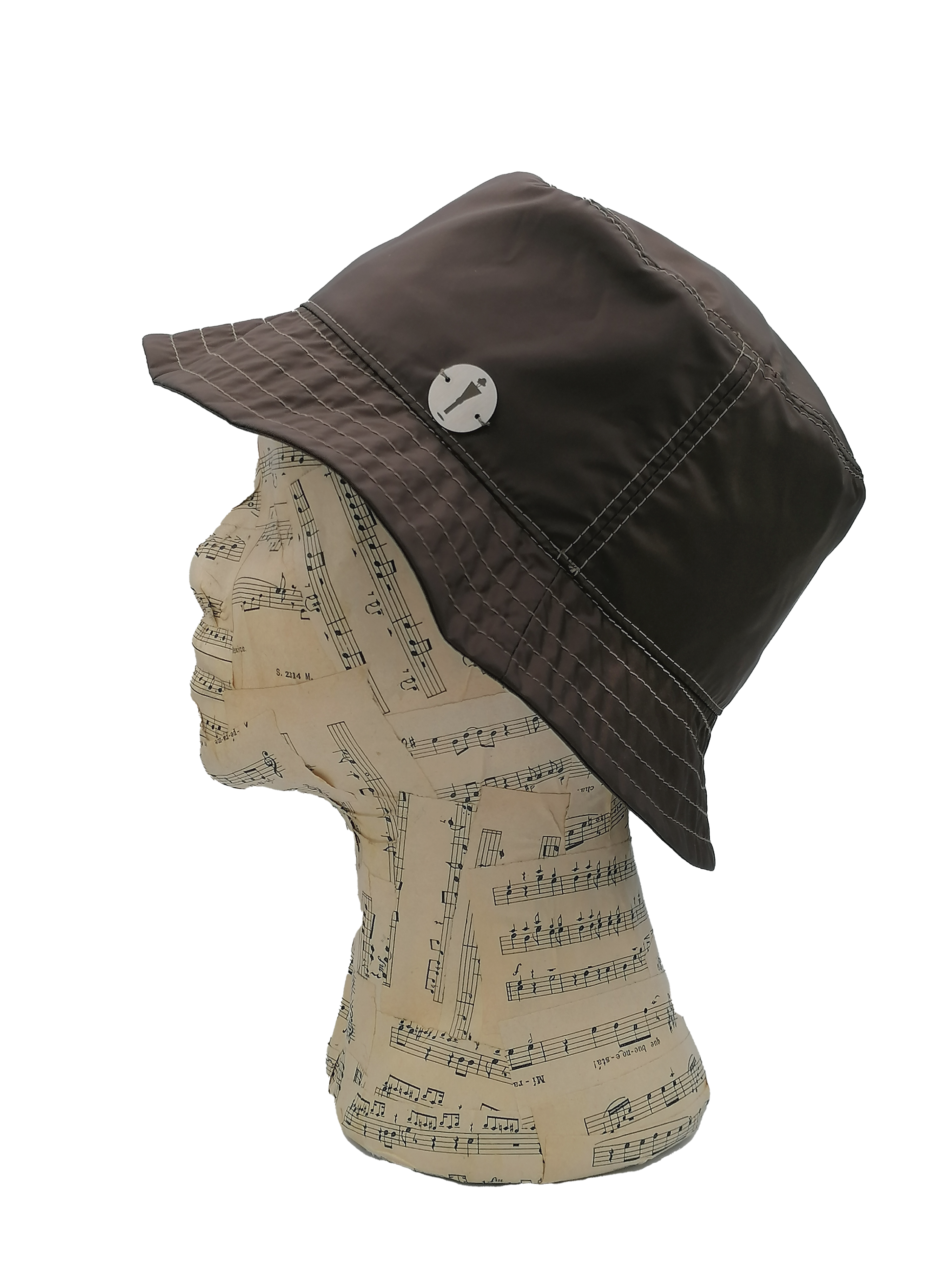 cappello alla pescatora donna, bucket hat, marrone castoro, impermeabile e ripiegabile, sinistra